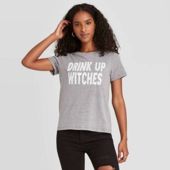 Grayson Threads Drink Up Witches Soft Gray Crew Neck T-Shirt XS - Picture 2 of 4